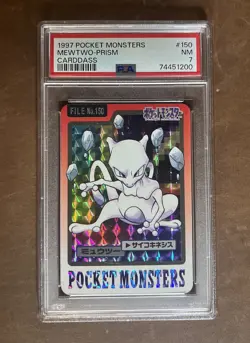 1997 Pocket Monsters Mewtwo Prism Carddass - PSA NM 7 - Image 1
