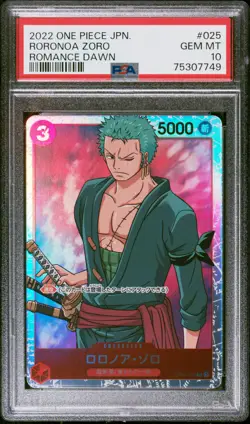 2022 ONE PIECE JAPANESE OP01-025 RORONOA ZORO PSA 10 ROMANCE DAWN #25 - Image 1