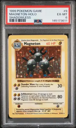 1999 POKEMON GAME SHADOWLESS #9 MAGNETON-HOLO PSA 6 - Image 1