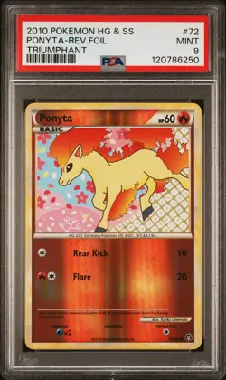 2010 POKEMON HEARTGOLD & SOULSILVER TRIUMPHANT #72 PONYTA-REVERSE FOIL PSA 9 - Image 1