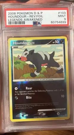 PSA 9 Houndour Reverse Holo Foil 2008 D&P Legends Awakened 103/146 Pokemon POP 3 - Image 3