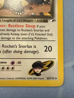 Rocket's Snorlax #33/132 Non-Holo Rare Gym Heroes VINTAGE 2000 Pokemon - Image 4