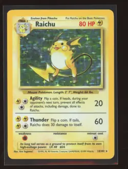Raichu 1999 Pokemon TCG Base Set Unlimited #14/102 Holo Rare Vintage WotC - Image 1