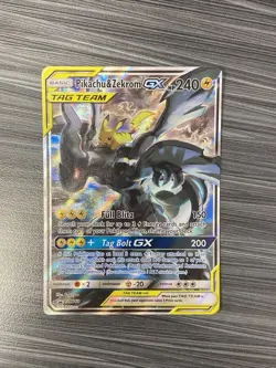 Pokemon Pikachu & Zekrom GX TAG TEAM Full Art Black Star Promo Holo SM168 HP 240 - Image 1