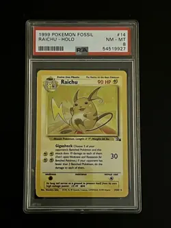 1999 Pokemon Fossil - Raichu #14 - Holo - NM/MT - PSA 8 - Image 1