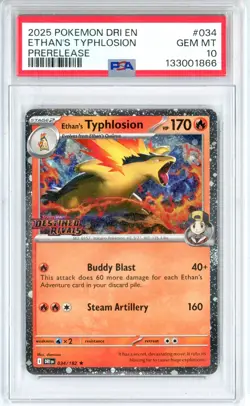 PSA GEM MT 10 Pokemon TCG Ethan's Typhlosion (Prerelease) 034/182 Holo Rare - Image 1