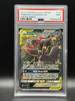 PSA 9 MINT Umbreon & Darkrai GX 125 Unified Minds Pokemon Card - Image 1