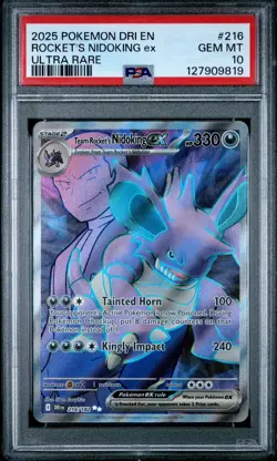 2025 POKEMON DRI EN-DESTINED RIVALS ULTRA RARE TEAM ROCKET'S NIDOKING EX PSA 10 - Image 1