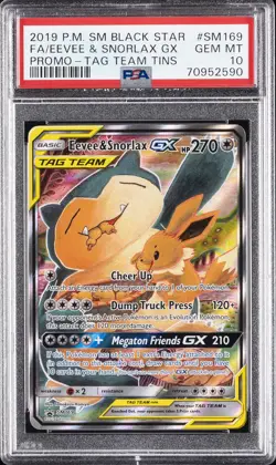 2019 POKEMON SM BLACK STAR PROMO #SM169 FULL ART/EEVEE & SNORLAX GX PSA 10 - Image 1