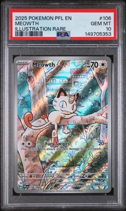 2025 POKEMON PFL EN-PHANTASMAL FLAMES ILLUSTRATION RARE #106 MEOWTH PSA 10 - Image 1