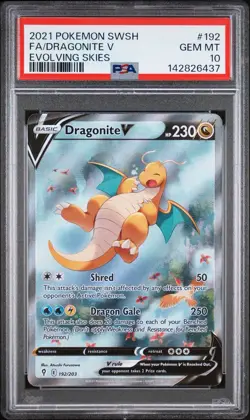 Pokemon 2021 Evolving Skies Dragonite V 192/203 Alt Full Art Holo PSA 10 - Image 1