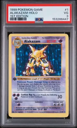 Pokemon Alakazam Base Set 1st Edition Holo Rare #1 PSA 3 - Image 1