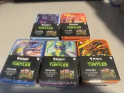 Magic: The Gathering TMNT Tin Set 5 Tins 3 Boosters Each + Exclusive Sticker - Image 1