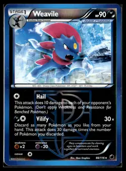 2013 Black & White - Plasma Freeze (Reverse Holo). Weavile Stage 1/Rare #66 - Image 1
