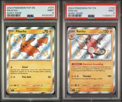2024 PAF EN PIKACHU #131 & RAICHU #132 SHINY RARE POKEMON PSA 9 SET - Image 1