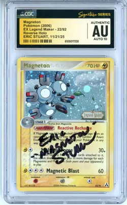 CGC Auto 10 Signed Eric Stuart Pokemon Magneton 22/92 Legend Maker Reverse Holo - Image 1