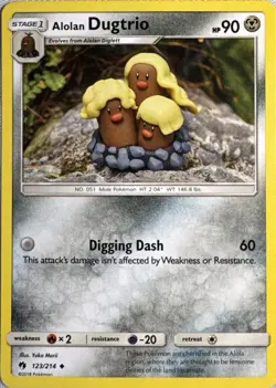 Alolan Dugtrio 123/214 Uncommon Lost Thunder Pokemon Lightly Played - Image 1