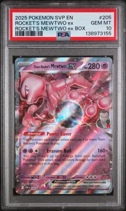 2025 POKEMON SVP EN-SV BLACK STAR PROMO #205 TEAM ROCKET'S MEWTWO EX PSA 10 - Image 1
