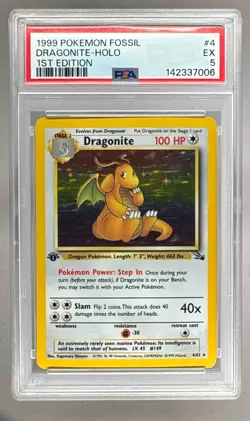 1999 Pokemon Fossil 1st Edition 4 Dragonite Holo PSA 5 142337006 - Image 1