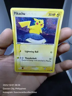Pokemon Card - PIKACHU #12 (POP SERIES 5) YEAR 2007 "CORRECTED V." "HOLO SWIRL" - Image 1