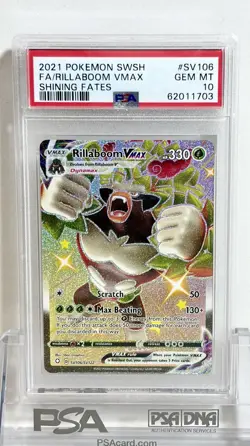 2021 POKEMON TCG GRADED CARD SHINING FATES SV106 FULL ART RILLABOOM VMAX PSA 10 - Image 1