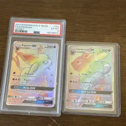 Pokemon Card Rainbow Espeon GX 152/149 PSA 6 & Umbreon GX 154/149 MP Rainbow - Image 1