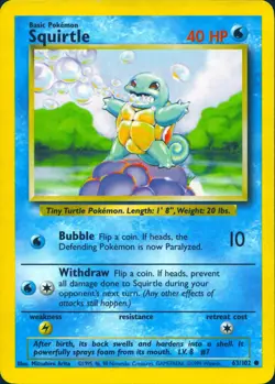 SQUIRTLE 63/102 COMMON BASE SET UNLIMITED POKEMON MP - Image 1