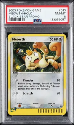 2003 POKEMON BLACK STAR PROMO #013 MEOWTH-HOLO PSA 8 - Image 1