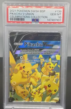 2021 Pokemon SWSH Black Star Promo Pikachu V-Union Celebrations #139 PSA 10 - Image 1
