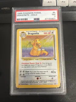 1999 POKEMON FOSSIL 1ST EDITION #4 DRAGONITE-HOLO PSA 7 - Image 1