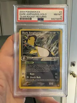 Dark Ampharos 2/109 PSA 8 - *Swirl* EX Team Rocket Pokemon TCG - Image 1
