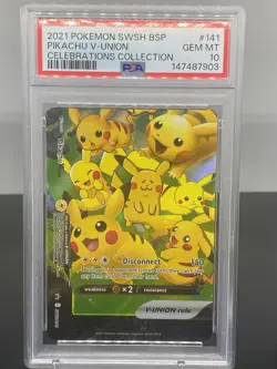 2021 Pokemon SWSH BSP Celebrations Collection #141 Pikachu V Union PSA 10 - Image 1
