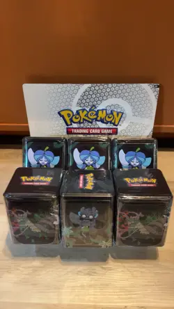 Pokemon TCG Tins Factory Sealed Lot Of 6 Boxes With Store Display Case NEW! - Image 1