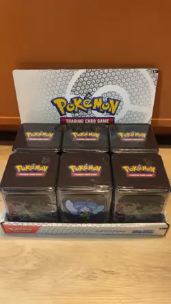 Pokemon TCG Tins Factory Sealed Lot Of 6 Boxes With Store Display Case NEW! - Image 2