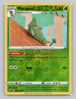 Reverse Holo Metapod 002/192 Uncommon Rebel Clash Pokemon - Image 1