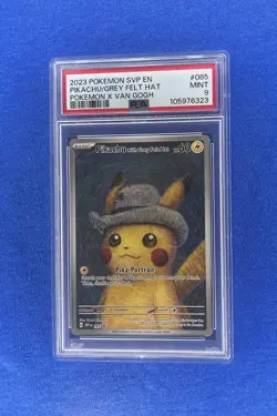 2023 Pokemon SVP EN Pikachu Grey Felt Hat Pokemon x Van Gogh Promo 085 PSA 9 - Image 1