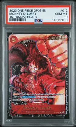 2023 One Piece OP05 EN Monkey D Luffy 1st Anniversary #012 PSA 10 GEM MINT - Image 1