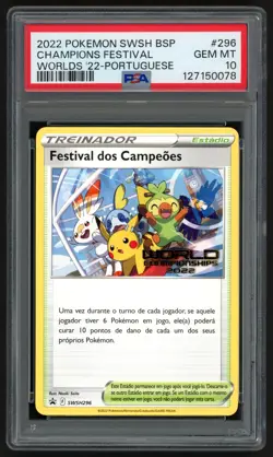 Pokemon Champions Festival Promo SWSH296 World Championship 22 PORTUGUESE PSA 10 - Image 1