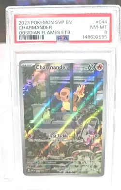 PSA 8 NM-MT 2023 POKEMON OBSIDIAN FLAMES ETB CHARMANDER NO. 044 - Image 1