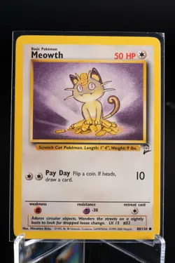 Meowth 80/130 Base Set 2 Unlimited Pokemon Card NM - Image 1