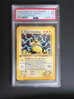 Pokemon Lt. Surge's Electabuzz 006/132 Gym Heroes Holo 1st Edition PSA 7 - Image 1