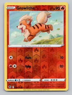 Reverse Holo Growlithe 019/195 Common Silver Tempest Pokemon - Image 1