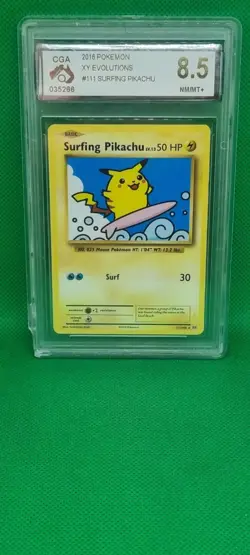 CGA 8.5 2016 Pokemon XY Evolutions Surfing Pikachu Secret Rare 111/108 Cracked - Image 1