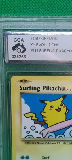 CGA 8.5 2016 Pokemon XY Evolutions Surfing Pikachu Secret Rare 111/108 Cracked - Image 3