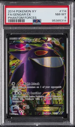 2014 POKEMON XY PHANTOM FORCES #114 FULL ART/GENGAR EX PSA 8 - Image 1