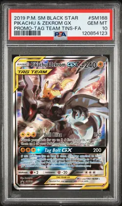 2019 POKEMON SM BLACK STAR PROMO #SM168 FULL ART/PIKACHU & ZEKROM GX PSA 10 - Image 1