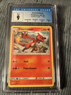 2019 Pokemon Sun & Moon Hidden Fates CHARMELEON Non-holo Card #8/68 CGC MINT 9 - Image 1