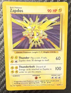 Pokemon Zapdos 90 HP Base Set Holo Rare 016/102 English The Pokemon Company Card - Image 1