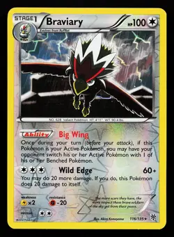 Braviary 116/135 Rare Reverse Holo Plasma Storm Pokemon Card - Image 1