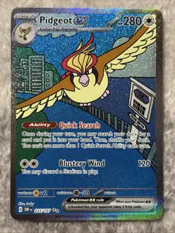 Pokemon TCG Pidgeot Ex 225/197 SV03: Obsidian Flames Full Art Illustration Rare - Image 1